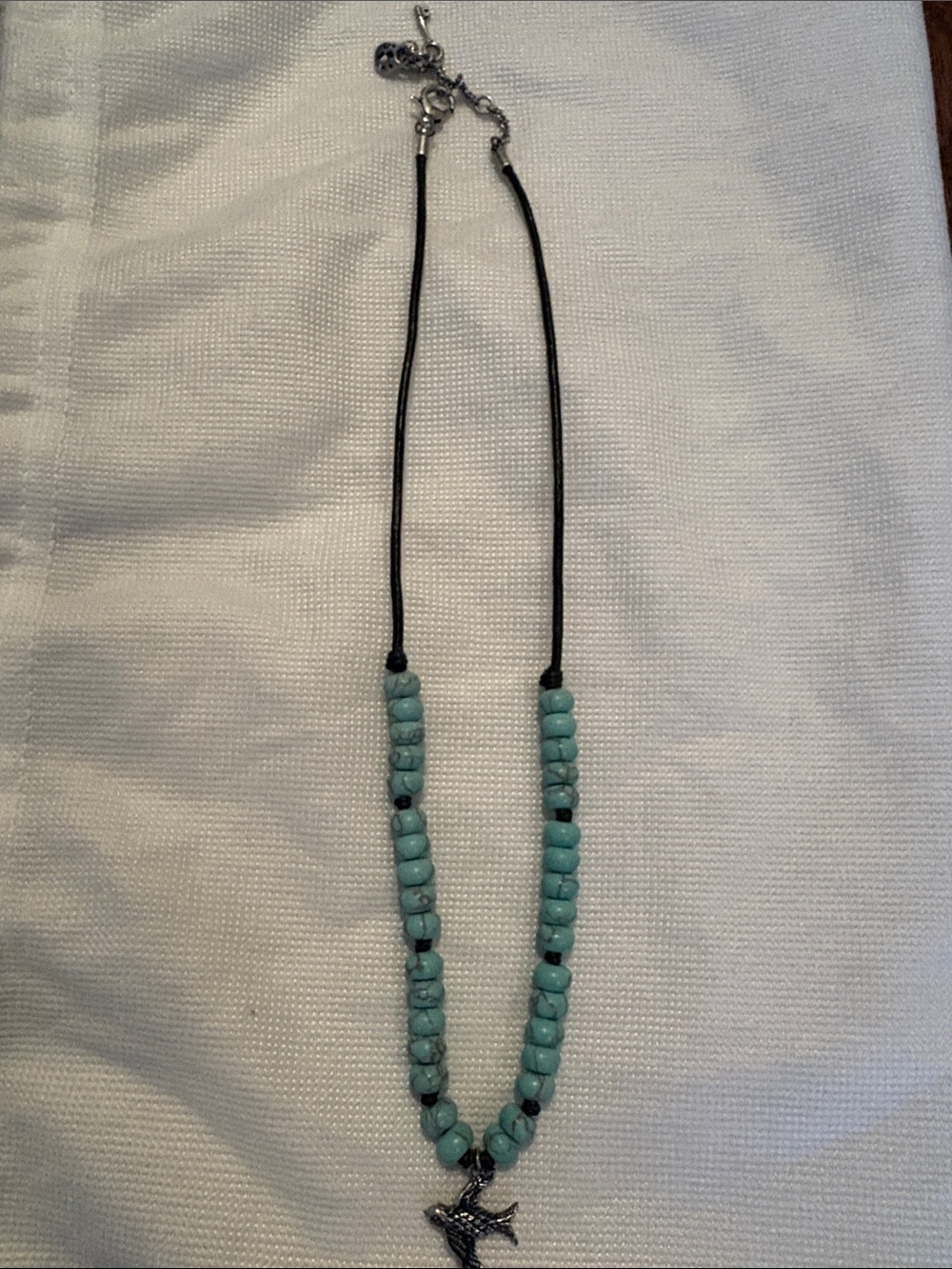 Vintage Fossil bird cord necklace